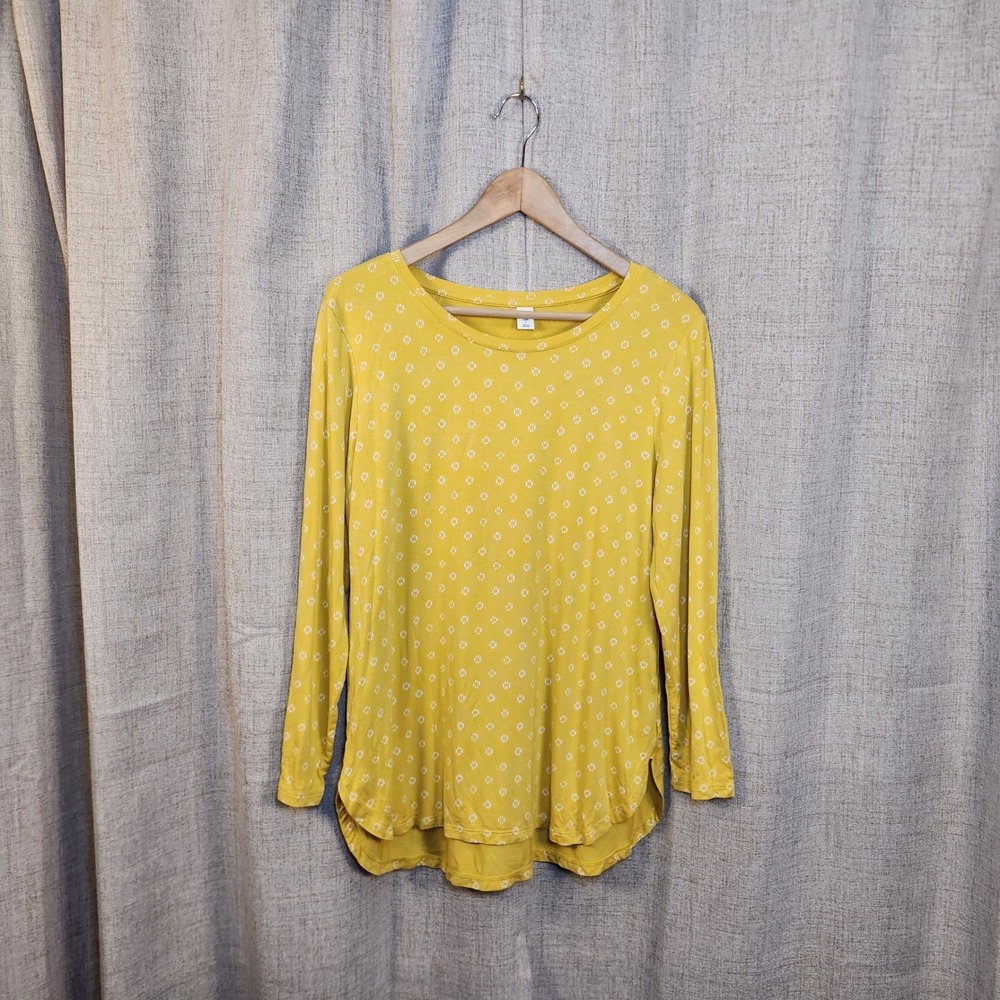 Old Navy Luxe Pullover Long Sleeve Tee Women's L Yellow‎ Hi-Low Round Hem Soft